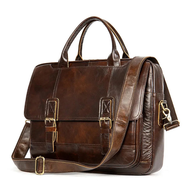 HKM-068179 Vintage Men's Genuine Leather Shoulder Laptop Bag, Business Briefcase for Professionals