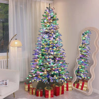 HKM-068243 7.5 ft Snow Flocked Pre-Lit Artificial Mountain Pine Christmas Tree with 500 LED Lights