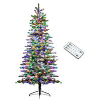 HKM-068243 7.5 ft Snow Flocked Pre-Lit Artificial Mountain Pine Christmas Tree with 500 LED Lights