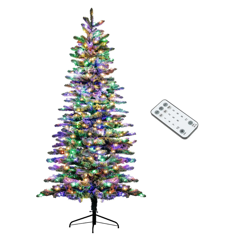 HKM-068243 7.5 ft Snow Flocked Pre-Lit Artificial Mountain Pine Christmas Tree with 500 LED Lights