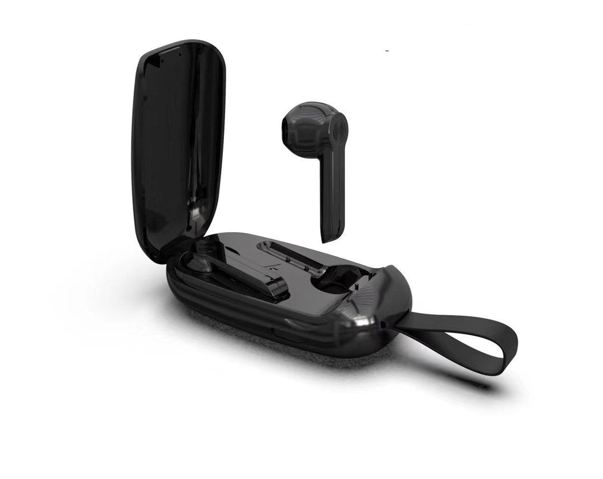 HKM-068371 Clamshell Bluetooth Earplugs with Call Function and Voice Control - Portable Stereo Earphones in Black and White