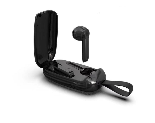 HKM-068371 Clamshell Bluetooth Earplugs with Call Function and Voice Control - Portable Stereo Earphones in Black and White
