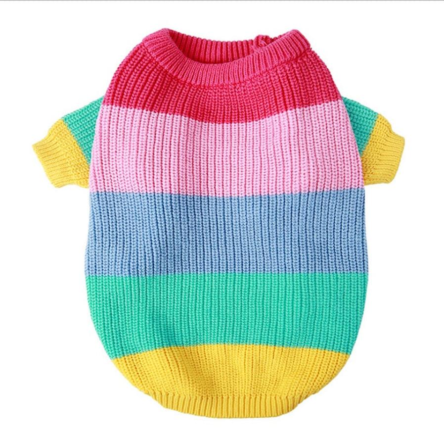 HKM-068371 Rainbow Knit Dog Sweater - Soft Wool Material for Various Sizes (S-2XL)