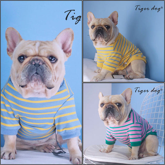 HKM-0683965 French Striped T-Shirt Sweater for Dogs in Pink Green, Yellow Blue, and Blue Yellow - Multiple Sizes Available