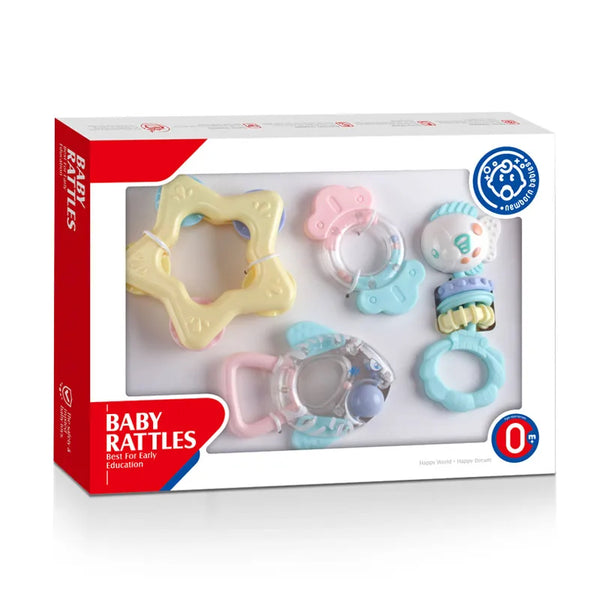 HKM-068435 Adorable Newborn Hand Bell Rattle Toy Set – 4 Unique Shapes for Infants