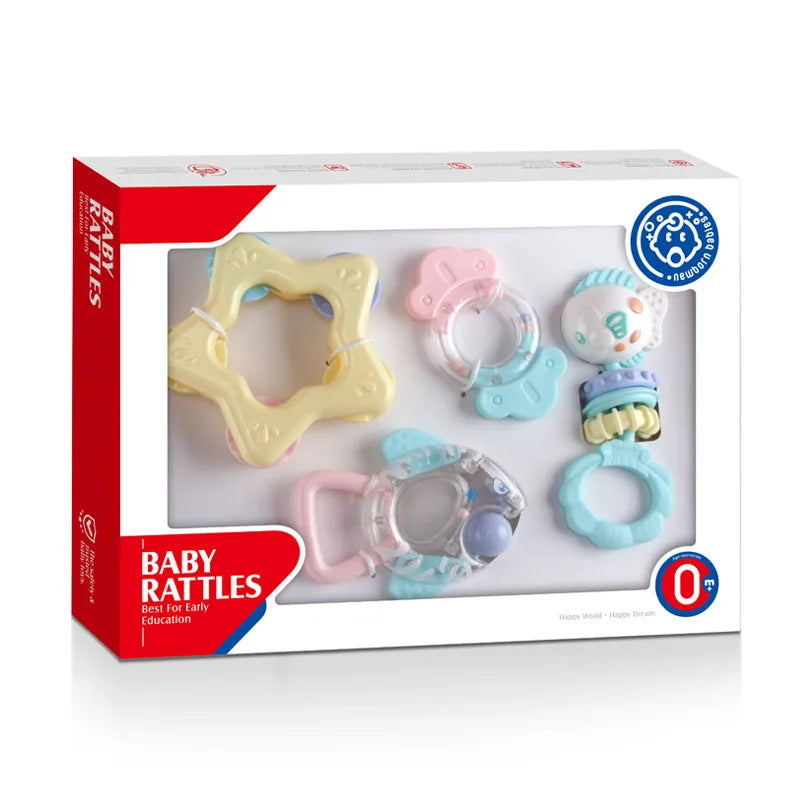 HKM-068435 Adorable Newborn Hand Bell Rattle Toy Set – 4 Unique Shapes for Infants