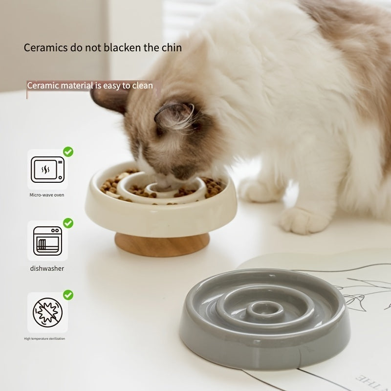 HKM-0684861 Ceramic Slow Feeder Dog and Cat Food Bowl for Anti-Gulping and Puzzle Feeding