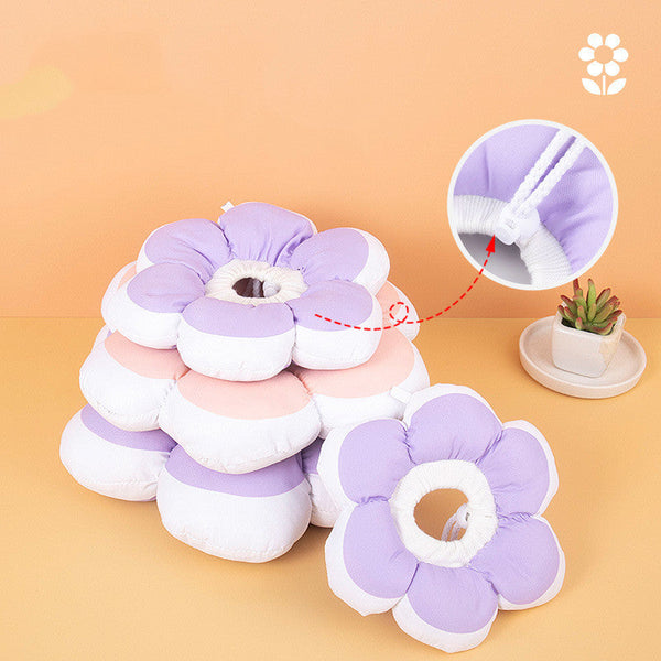 HKM-0685373 Cute Flower Circular Pet Collar in Monochrome Pink and Purple - Adjustable Polyester Design, Multiple Sizes Available