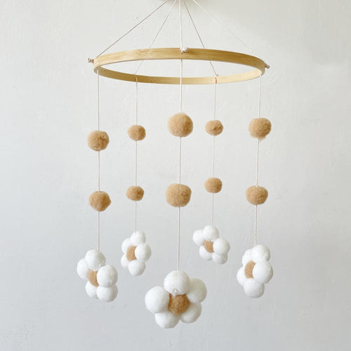 HKM-068563 Handmade Wooden Flower Wind Chimes in Pink and Coffee Tones, 30 x 50CM