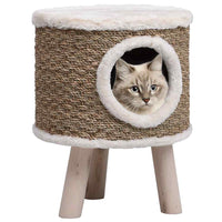 HKM-0686653 Cozy Cat Tree with Wooden Legs and Seagrass Scratching Mat - 41 cm