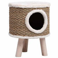 HKM-0686653 Cozy Cat Tree with Wooden Legs and Seagrass Scratching Mat - 41 cm