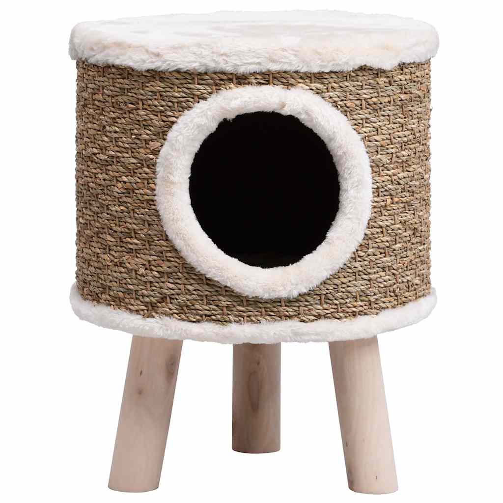 HKM-0686653 Cozy Cat Tree with Wooden Legs and Seagrass Scratching Mat - 41 cm