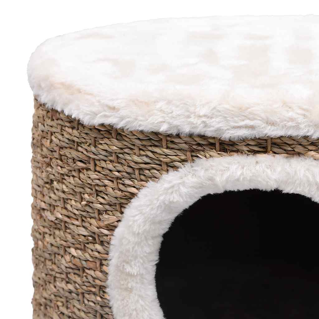 HKM-0686653 Cozy Cat Tree with Wooden Legs and Seagrass Scratching Mat - 41 cm