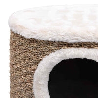 HKM-0686653 Cozy Cat Tree with Wooden Legs and Seagrass Scratching Mat - 41 cm