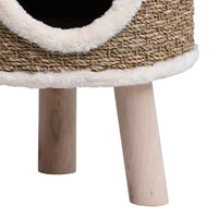 HKM-0686653 Cozy Cat Tree with Wooden Legs and Seagrass Scratching Mat - 41 cm