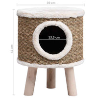 HKM-0686653 Cozy Cat Tree with Wooden Legs and Seagrass Scratching Mat - 41 cm