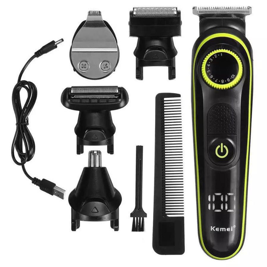 HKM-068691 Rechargeable 5-in-1 Household Electric Clippers with Multi-Cutter Heads and Accessories
