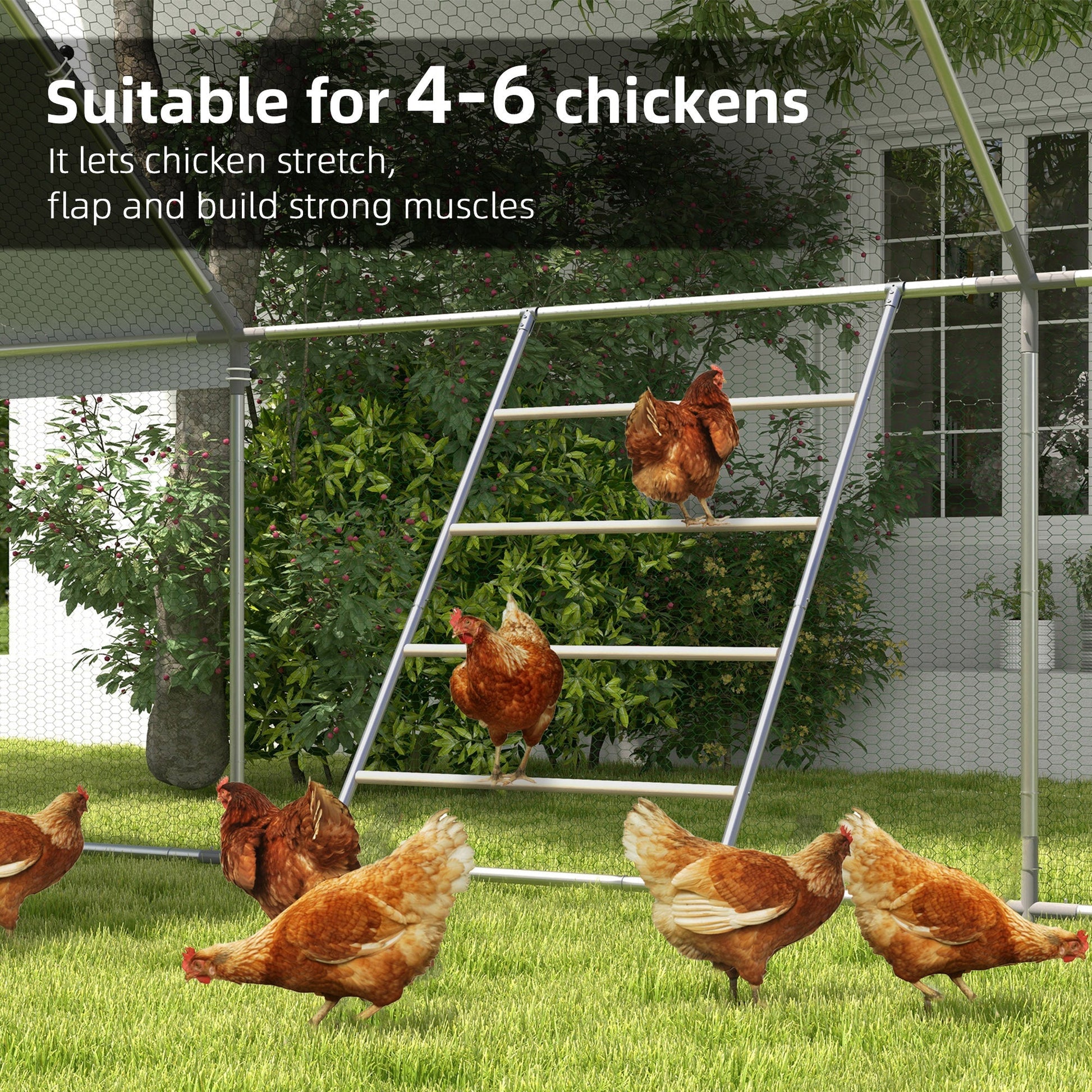 HKM-0687037 Multi-Tiered Chicken Roosting Ladder - Galvanized Steel & Wood, 55" x 33.75"