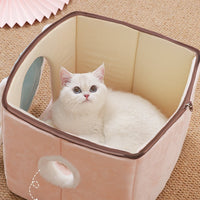 HKM-0687421 Removable and Washable Cat House with Thick Reversible Cushion - Indoor Cat Villa in Tibetan Blue or Green