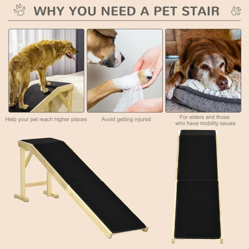 HKM-0688829 Dog Bed Ramp with Non-Slip Surface and Sturdy Wooden Construction, 74" x 16" x 25"