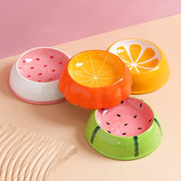 HKM-0689341 Ceramic Cat Bowl with Non-Slip Design for Water and Food ¨C Watermelon, Orange, Strawberry Patterns