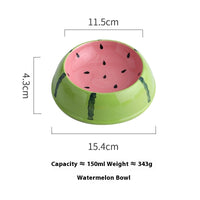 HKM-0689341 Ceramic Cat Bowl with Non-Slip Design for Water and Food ¨C Watermelon, Orange, Strawberry Patterns