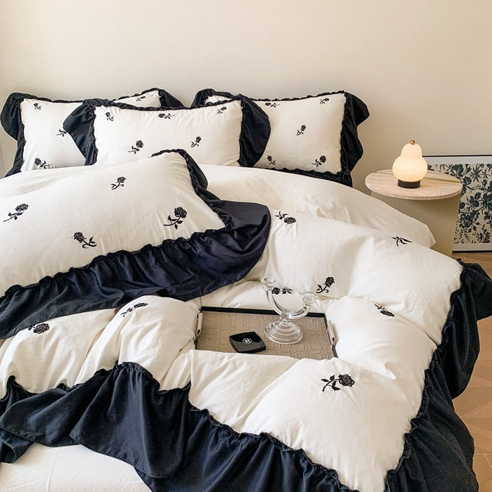 HKM-068947 Embroidered Floral Duvet Cover and Fitted Sheet Set - Various Sizes Available