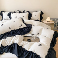HKM-068947 Embroidered Floral Duvet Cover and Fitted Sheet Set - Various Sizes Available