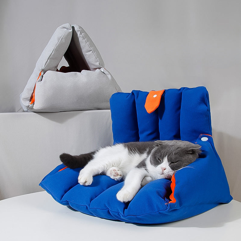 HKM-0690621 Triangular Multi-Purpose Pet Nest with Removable Cotton Cover for Cats - Warm Autumn/Winter Design