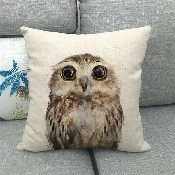 HKM-069075 Cute Cartoon Owl Print Linen Pillowcase 45x45cm in Various Colors