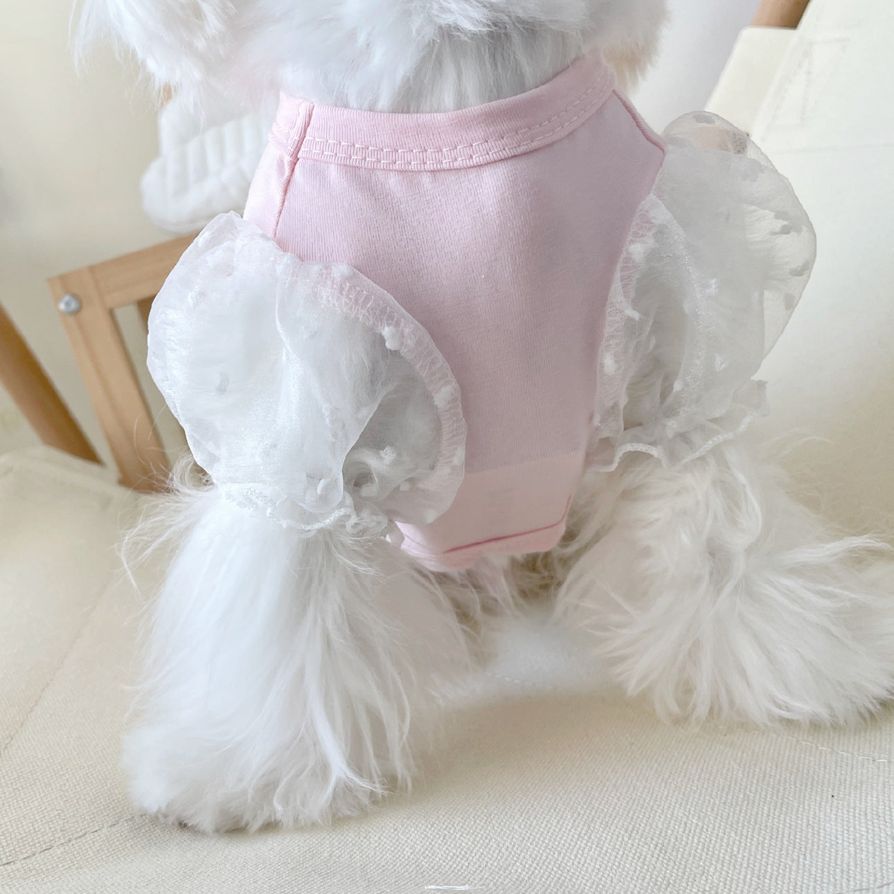 HKM-0693693 Mesh Puff Sleeve Dog Apparel for Small Breeds - Blue, White, Pink