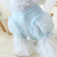 HKM-0693693 Mesh Puff Sleeve Dog Apparel for Small Breeds - Blue, White, Pink
