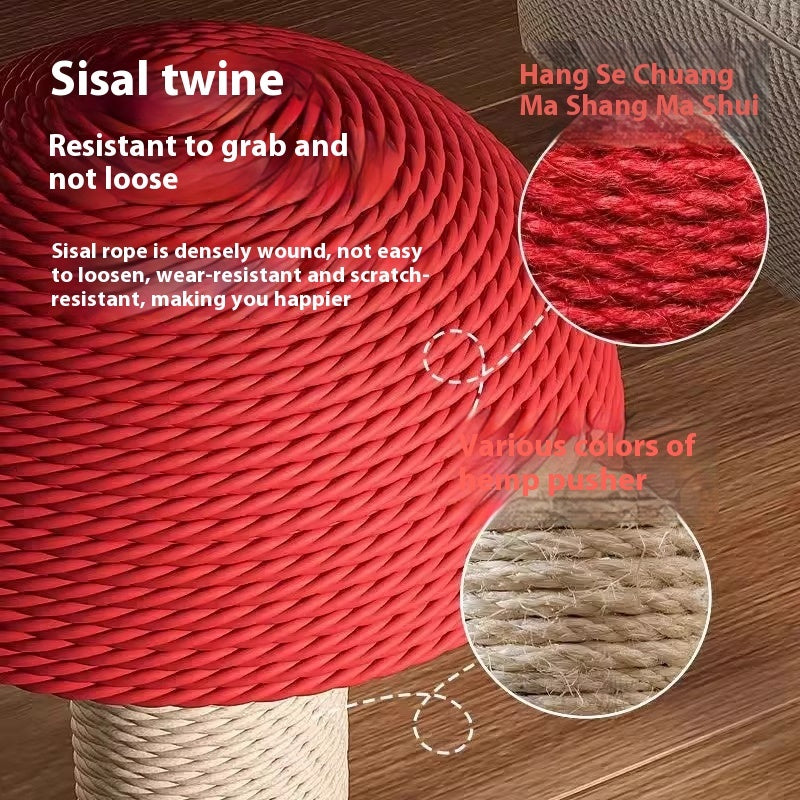 HKM-0693949 Red Mushroom Cat Scratching Pole with Sisal Hemp Rope and Large Density Plate Base