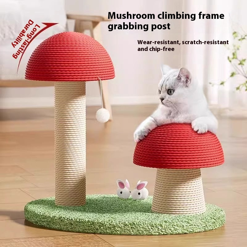 HKM-0693949 Red Mushroom Cat Scratching Pole with Sisal Hemp Rope and Large Density Plate Base