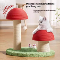 HKM-0693949 Red Mushroom Cat Scratching Pole with Sisal Hemp Rope and Large Density Plate Base