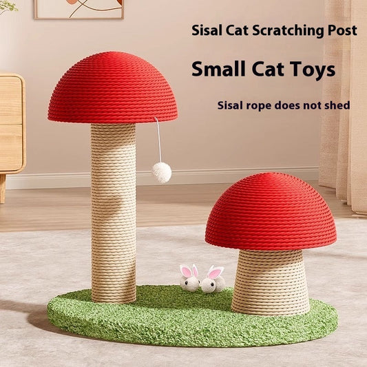 HKM-0693949 Red Mushroom Cat Scratching Pole with Sisal Hemp Rope and Large Density Plate Base