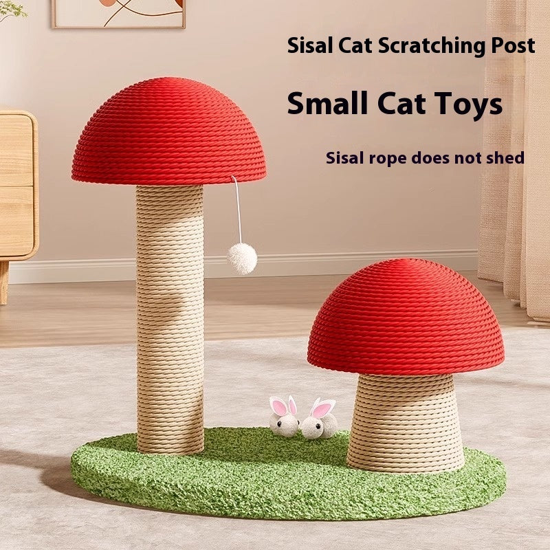 HKM-0693949 Red Mushroom Cat Scratching Pole with Sisal Hemp Rope and Large Density Plate Base
