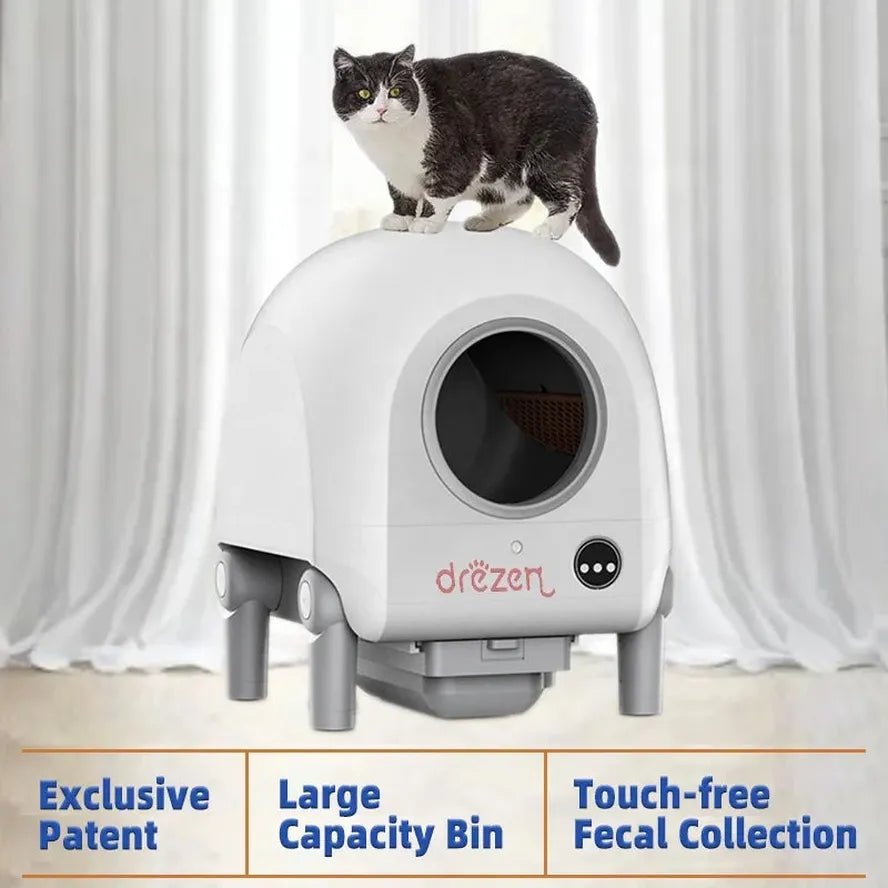 HKM-069395 Automatic Self-Cleaning Cat Litter Box with Video Monitor and App Control, 68L Capacity, Easy to Clean, Made of PP Material