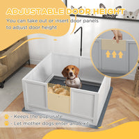 HKM-0694589 Whelping Box for Puppies with Adjustable Door, Pig Rail & Cleaning Pad - Fits Small to Large Breeds, 41" x 39"