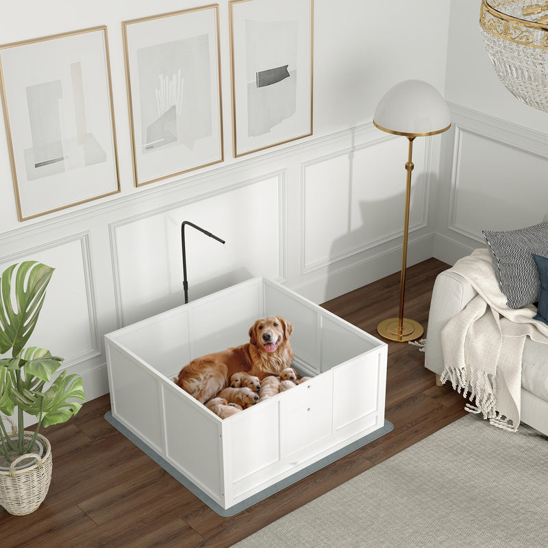 HKM-0694589 Whelping Box for Puppies with Adjustable Door, Pig Rail & Cleaning Pad - Fits Small to Large Breeds, 41" x 39"