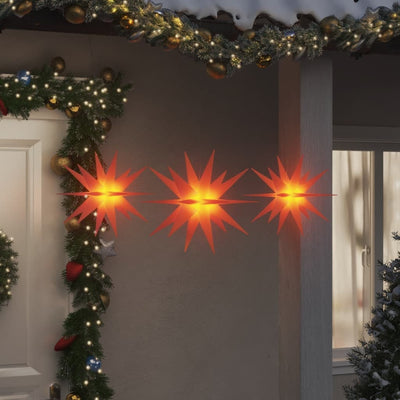 HKM-069587 Foldable LED Christmas Stars Set of 3 with Timer Function - Warm White, Yellow, and Red Lights