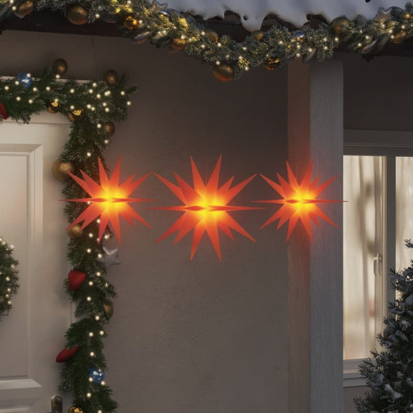 HKM-069587 Foldable LED Christmas Stars Set of 3 with Timer Function - Warm White, Yellow, and Red Lights