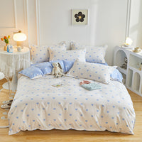 HKM-069779 Modern Plant and Flower Fitted Sheet and Quilt Cover Bed Set - Four Piece Bedding Set