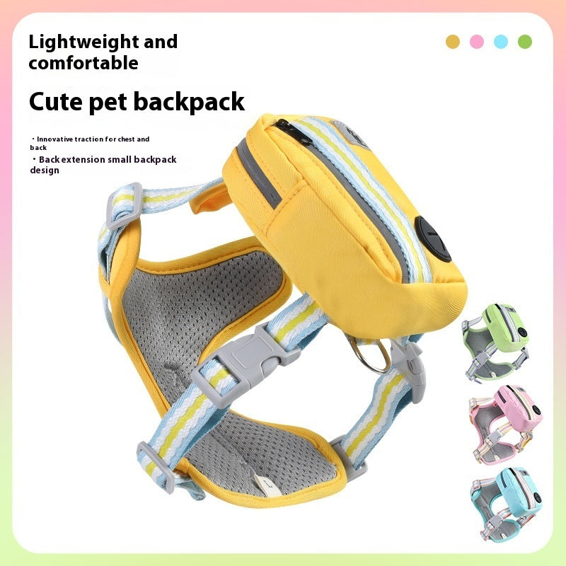 HKM-0698173 Explosion-Proof Anti-Strangulation Pet Harness with 1.5m Traction Rope in Pink, Yellow, Green, and Lake Blue