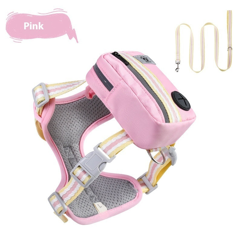 HKM-0698173 Explosion-Proof Anti-Strangulation Pet Harness with 1.5m Traction Rope in Pink, Yellow, Green, and Lake Blue