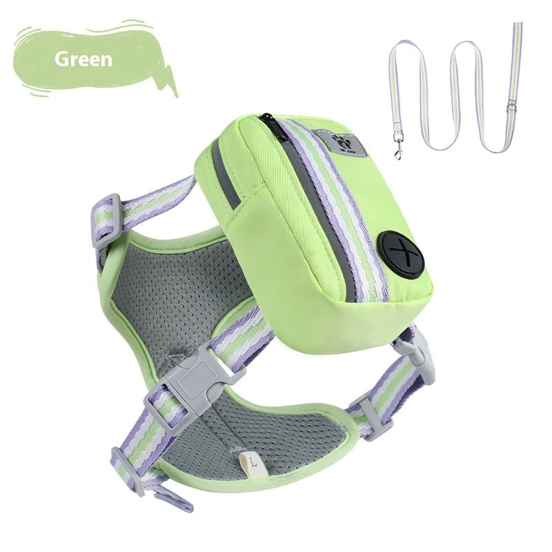 HKM-0698173 Explosion-Proof Anti-Strangulation Pet Harness with 1.5m Traction Rope in Pink, Yellow, Green, and Lake Blue