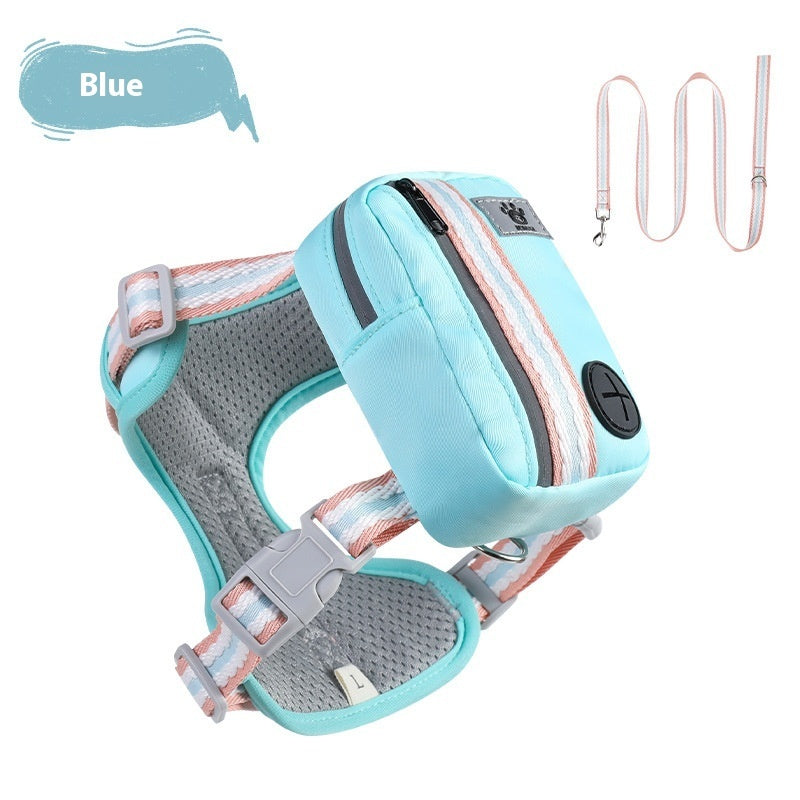 HKM-0698173 Explosion-Proof Anti-Strangulation Pet Harness with 1.5m Traction Rope in Pink, Yellow, Green, and Lake Blue