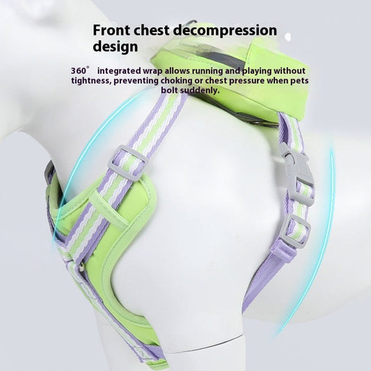 HKM-0698173 Explosion-Proof Anti-Strangulation Pet Harness with 1.5m Traction Rope in Pink, Yellow, Green, and Lake Blue