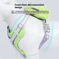 HKM-0698173 Explosion-Proof Anti-Strangulation Pet Harness with 1.5m Traction Rope in Pink, Yellow, Green, and Lake Blue