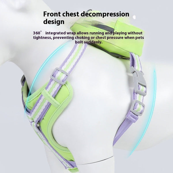HKM-0698173 Explosion-Proof Anti-Strangulation Pet Harness with 1.5m Traction Rope in Pink, Yellow, Green, and Lake Blue